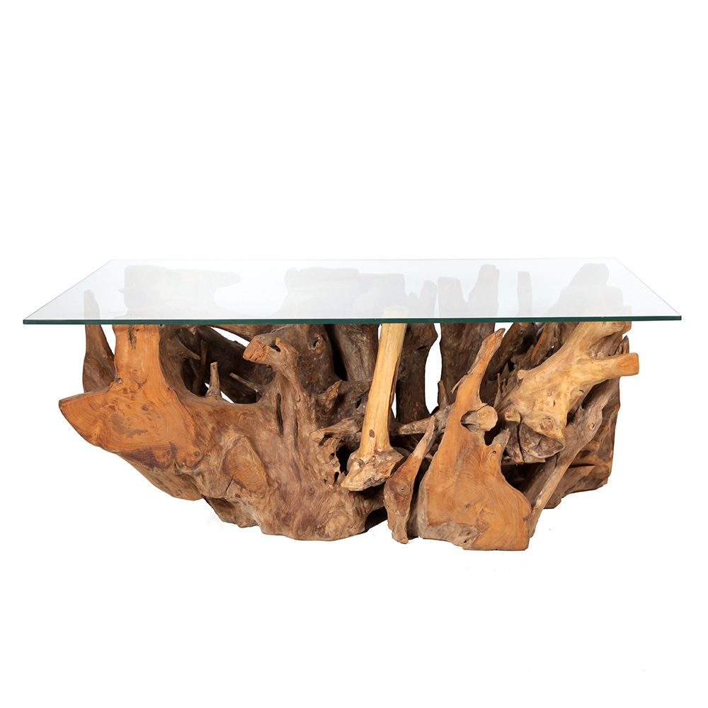 Altıncı cadde cam tablalı kök orta sehpa 120x70x50 cm rootabaro ...